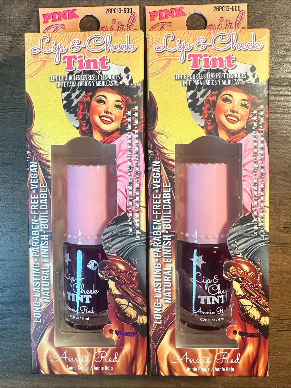 Ioni 2pc PINK COWGIRL Lip & Cheek Tint ~Annie Red~Natural Finish Long Lasting
